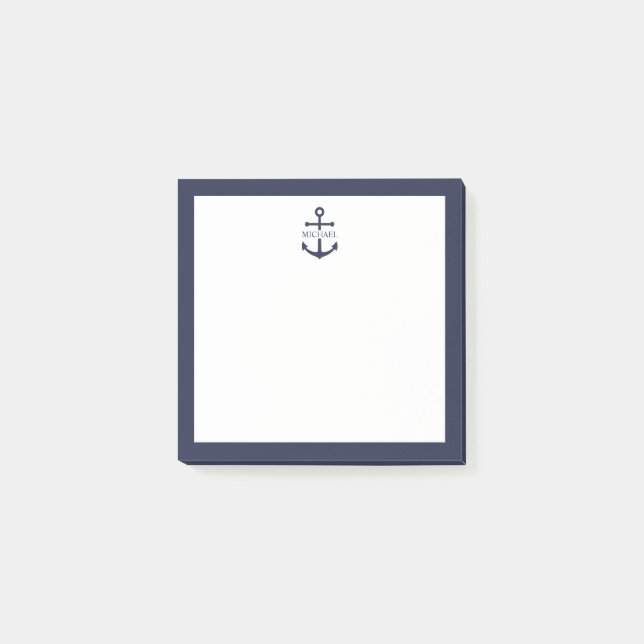 Nautical Navy Blue Anchor Personalised Name Post-it Notes (Front)