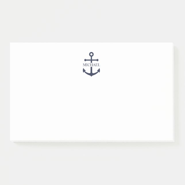 Nautical Navy Blue Anchor Personalised Name Post-it Notes (Front)