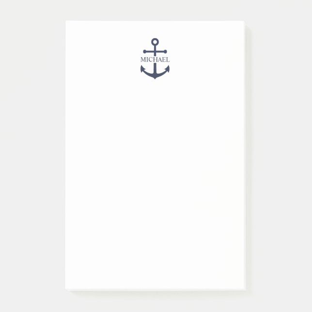 Nautical Navy Blue Anchor Personalised Name Post-it Notes (Front)