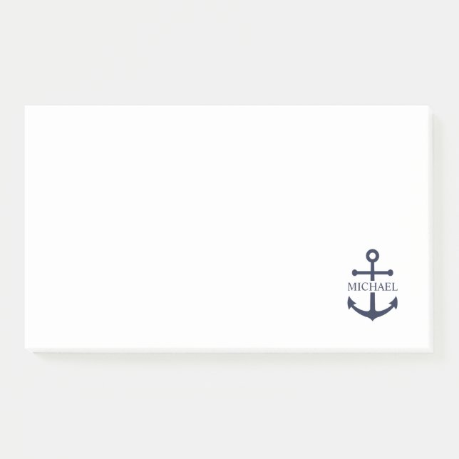 Nautical Navy Blue Anchor Personalised Name Post-it Notes (Front)