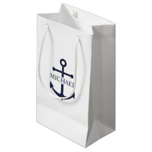 Nautical Navy Blue Anchor Personalised Name Small Gift Bag