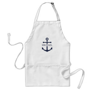 Nautical Navy Blue Anchor Personalised Name Standard Apron