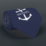 Nautical Navy Blue Anchor Personalised Name Tie<br><div class="desc">This personalised gift features a navy blue anchor design with custom name in a classic navy serif font.

A thoughtful nautical gift idea for dad on Father’s Day,  thank you gift for groomsmen,  or a unique present for any special occasion.</div>