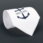 Nautical Navy Blue Anchor Personalised Name Tie<br><div class="desc">This personalised gift features a navy blue anchor design with custom name in a classic navy serif font.

A thoughtful nautical gift idea for dad on Father’s Day,  thank you gift for groomsmen,  or a unique present for any special occasion.</div>
