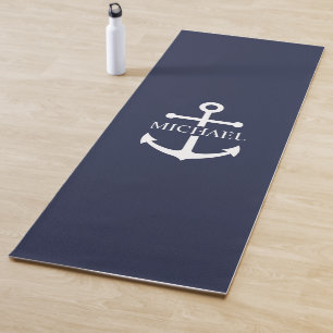 Nautical Navy Blue Anchor Personalised Name Yoga Mat