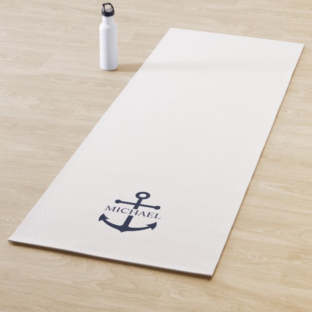 Nautical Navy Blue Anchor Personalised Name Yoga Mat (In Situ)