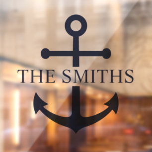 Nautical Navy Blue Anchor Personalized Family Name Window Cling