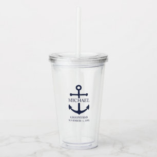 Nautical Navy Blue Anchor Personalized Groomsmen Acrylic Tumbler
