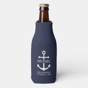 Nautical Navy Blue Anchor Personalized Groomsmen Bottle Cooler