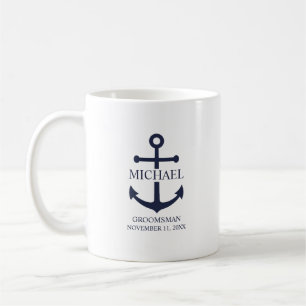 Nautical Navy Blue Anchor Personalized Groomsmen Coffee Mug