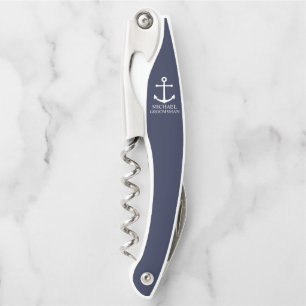 Nautical Navy Blue Anchor Personalized Groomsmen Corkscrew