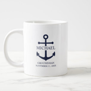 Nautical Navy Blue Anchor Personalized Groomsmen Large Coffee Mug