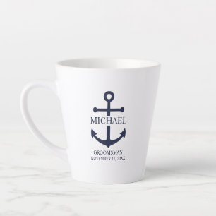 Nautical Navy Blue Anchor Personalized Groomsmen Latte Mug