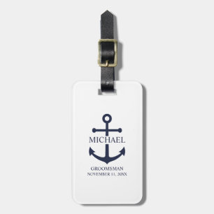 Nautical Navy Blue Anchor Personalized Groomsmen Luggage Tag
