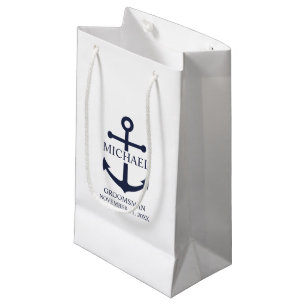Nautical Navy Blue Anchor Personalized Groomsmen Small Gift Bag