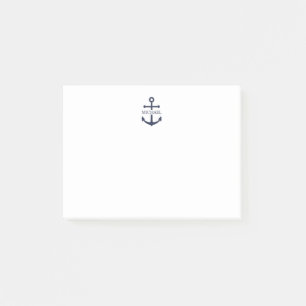 Nautical Navy Blue Anchor Personalized Name Post-it Notes