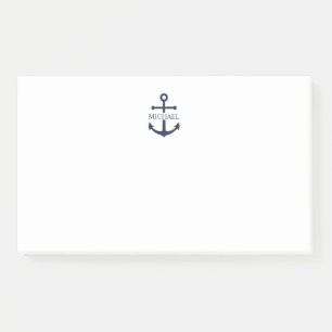 Nautical Navy Blue Anchor Personalized Name Post-it Notes