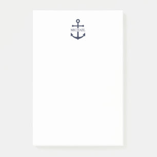 Nautical Navy Blue Anchor Personalized Name Post-it Notes