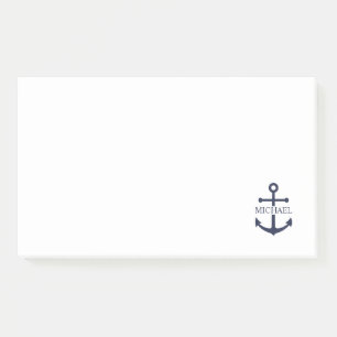 Nautical Navy Blue Anchor Personalized Name Post-it Notes