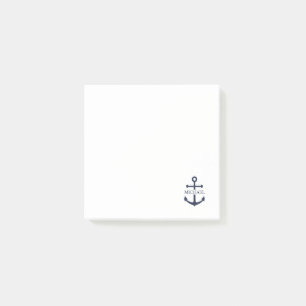 Nautical Navy Blue Anchor Personalized Name Post-it Notes