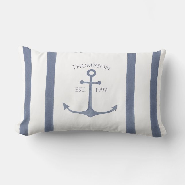 Nautical Navy Blue Anchor Personalized Pillow (Front)