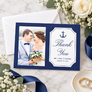 Nautical Navy Blue Anchor Photo Wedding Thank You Card