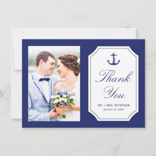 Nautical Navy Blue Anchor Photo Wedding Thank You Card