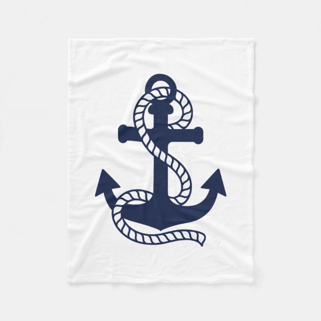 Nautical Navy blue Anchor {pick your colour} Fleece Blanket (Front)