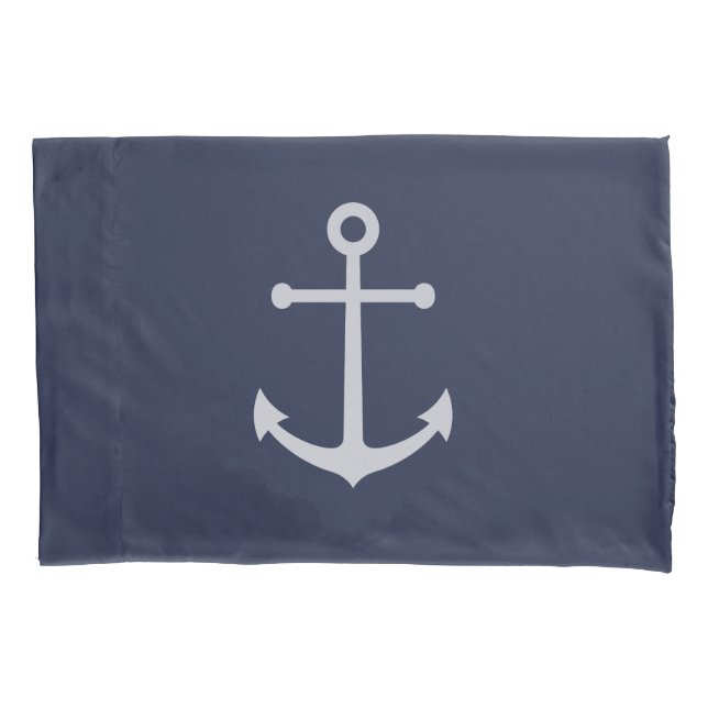 Nautical Navy Blue Anchor Pillowcase (Front)