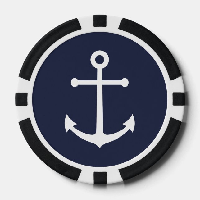 Nautical Navy Blue Anchor Poker Chips (Front)