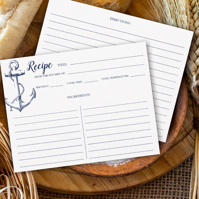 Nautical Navy Blue Anchor Recipe Card Smaller (Creator Uploaded)