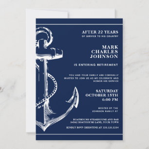 Nautical Navy Blue Anchor Retirement Invitation