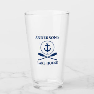 Nautical Navy Blue Anchor Rope Oars Lake House Glass