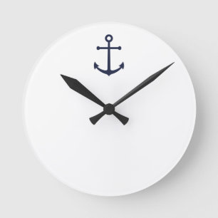 Nautical Navy Blue Anchor Round Clock
