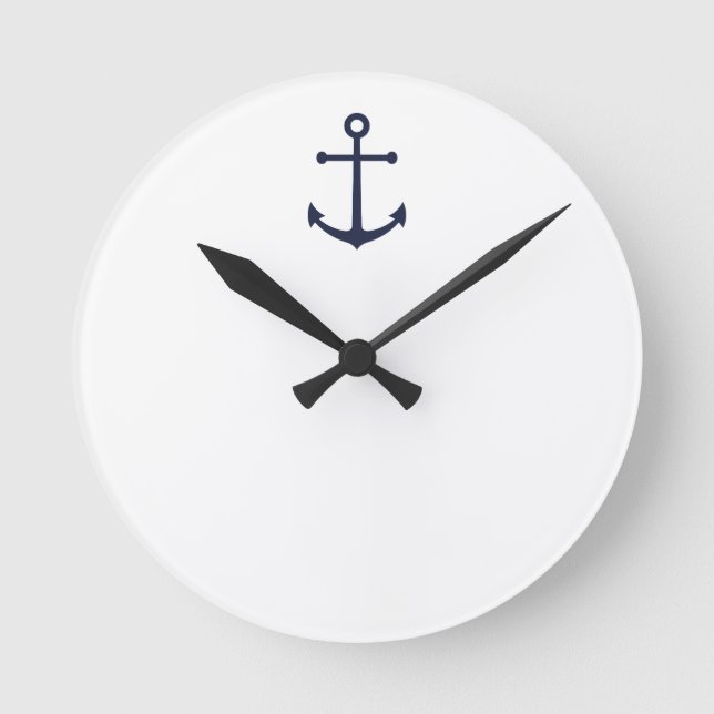 Nautical Navy Blue Anchor Round Clock (Front)