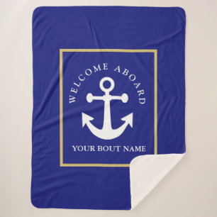 Nautical Navy Blue Anchor Sherpa Blanket