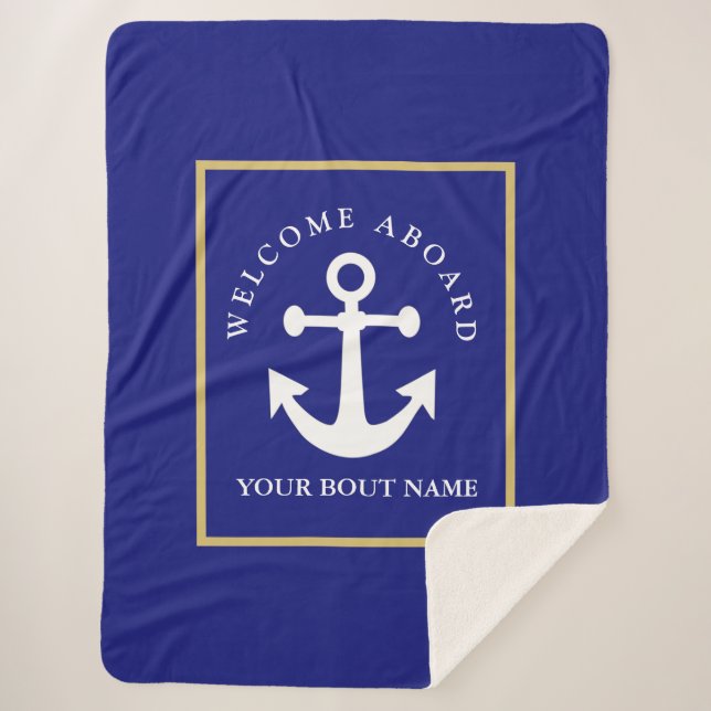 Nautical Navy Blue Anchor  Sherpa Blanket (Front)