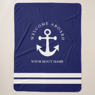 Nautical Navy Blue Anchor Sherpa Blanket