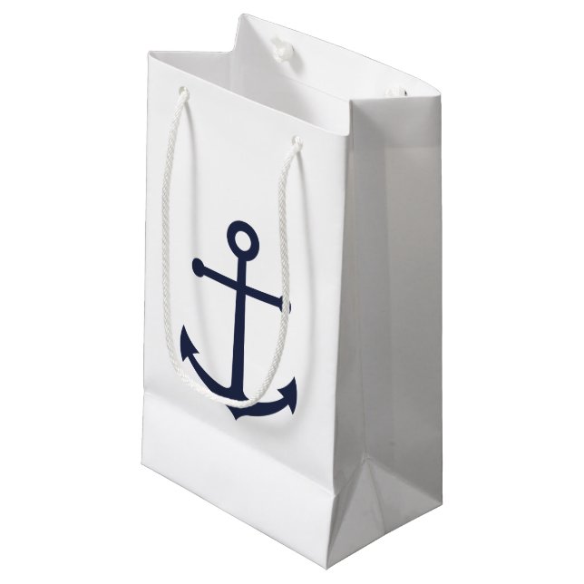 Nautical Navy Blue Anchor Small Gift Bag (Front Angled)