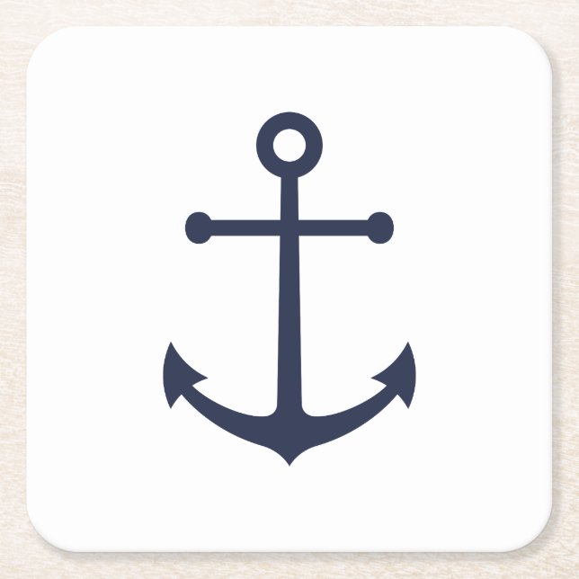 Nautical Navy Blue Anchor Square Paper Coaster (Front)
