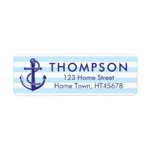 Nautical Navy Blue Anchor Striped Return Address