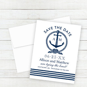 Nautical Navy Blue Anchor Stripes Wedding Save The Date