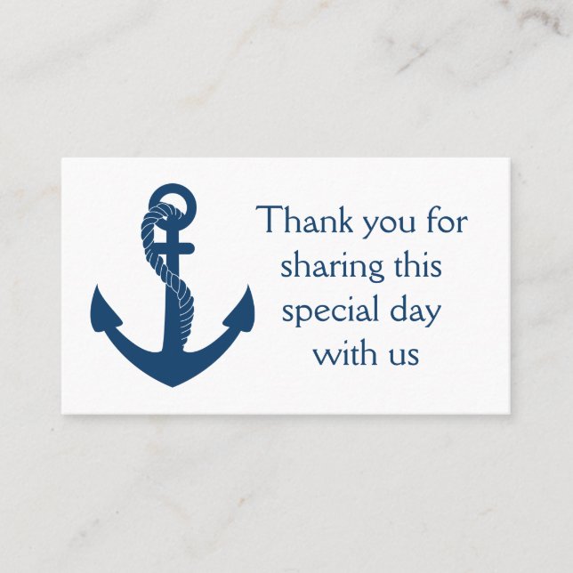 Nautical Navy Blue Anchor Thank You Wedding Place Card (Front)