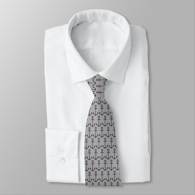 nautical navy blue ANCHOR Tie (Tied)