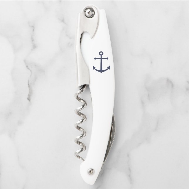 Nautical Navy Blue Anchor Waiter's Corkscrew (Front)