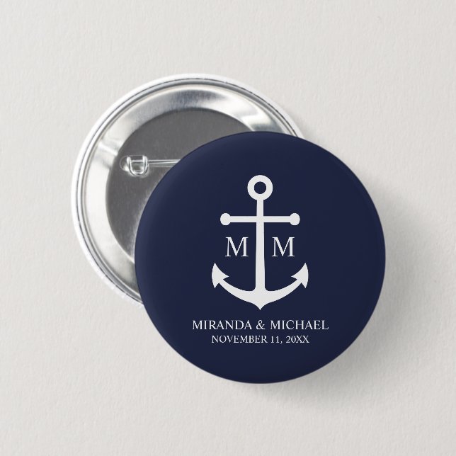 Nautical Navy Blue Anchor Wedding 6 Cm Round Badge (Front & Back)