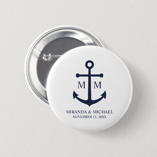 Nautical Navy Blue Anchor Wedding 6 Cm Round Badge (Front & Back)