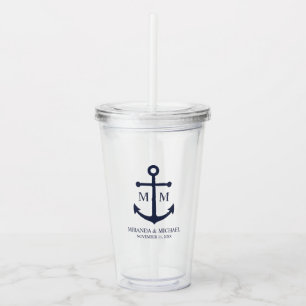Nautical Navy Blue Anchor Wedding Acrylic Tumbler