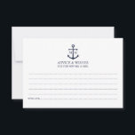 Nautical Navy Blue Anchor Wedding Advice Card<br><div class="desc">Add a stylish touch to your nautical wedding with this classic navy blue anchor wedding advice and wishes card. Designed with a navy blue anchor illustration, it features personalised bride and groom monogram, custom text in a navy blue serif font on a white background. Ideal for nautical or beach-themed weddings,...</div>