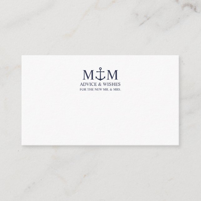 Nautical Navy Blue Anchor Wedding Advice Card (Front)